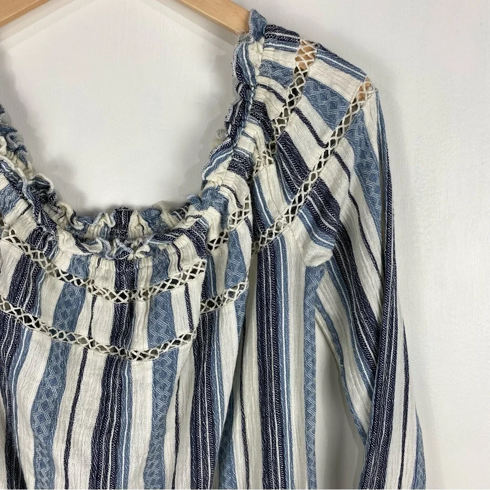Roxy BOHO Striped Crochet Tie Front Waist Off‎ The Shoulder Romper Size Medium